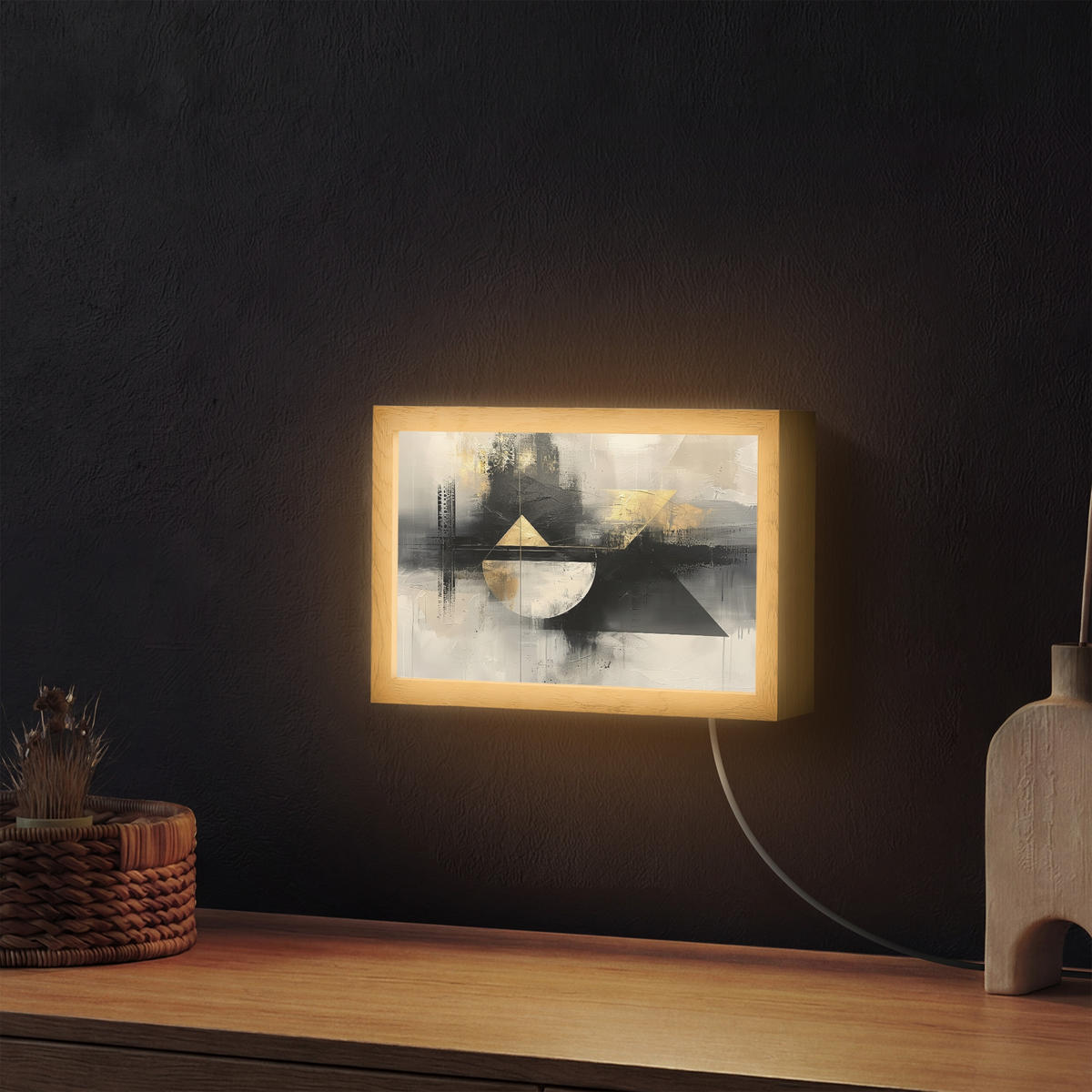 NÁSTĚNNÁ LAMPA Abstraktní - černá - barva - moderní 30x20 cm - šedá, kompozitní dřevo (30/20/8cm) - OnlyWow