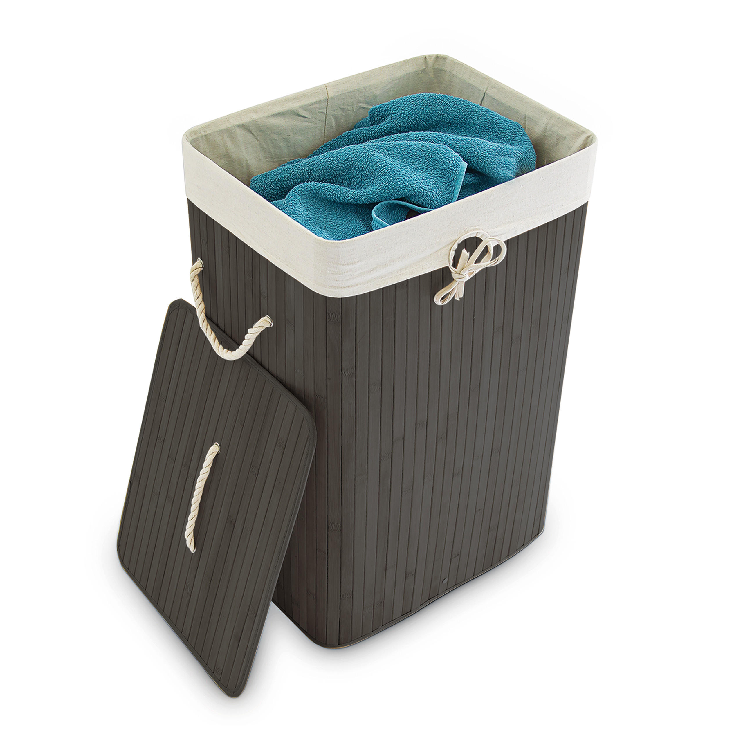 WÄSCHEKORB - Schwarz, Holz/Textil (43.5/65.5/33.5cm) - Relaxdays