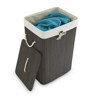 WÄSCHEKORB - Schwarz, Holz/Textil (43.5/65.5/33.5cm) - Relaxdays