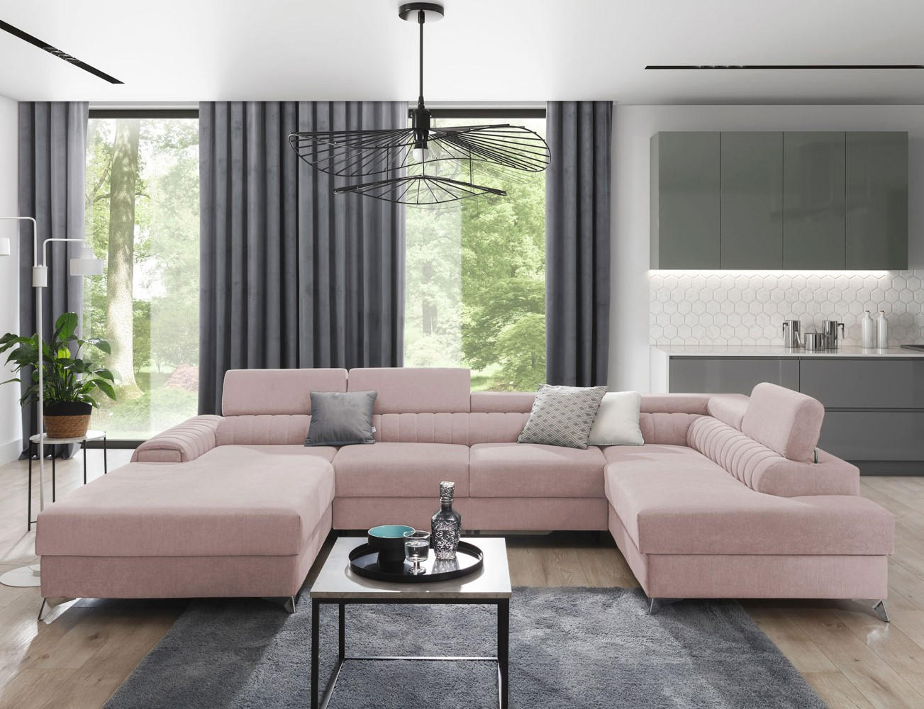 WOHNLANDSCHAFT mit Schlaffunktion und Bettkasten - Chromfarben/Rosa, Textil/Metall (354/92/202cm) - Eltap