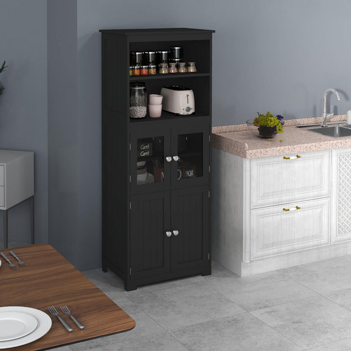 HIGHBOARD DE-11098 2 Glastüren Schwarz - Schwarz, Holzwerkstoff (30/162/60cm) - ComfortXL