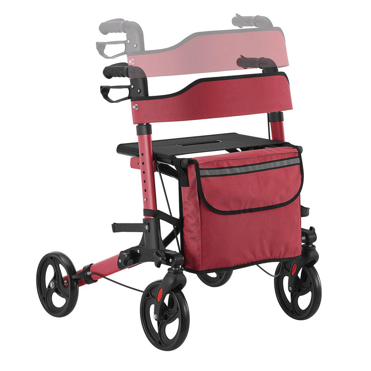 ROLLATOR Vital rot klappbar mit Sitzfläche & Einkaufstasche - Rot, Metall (63/80/68cm) - Juskys