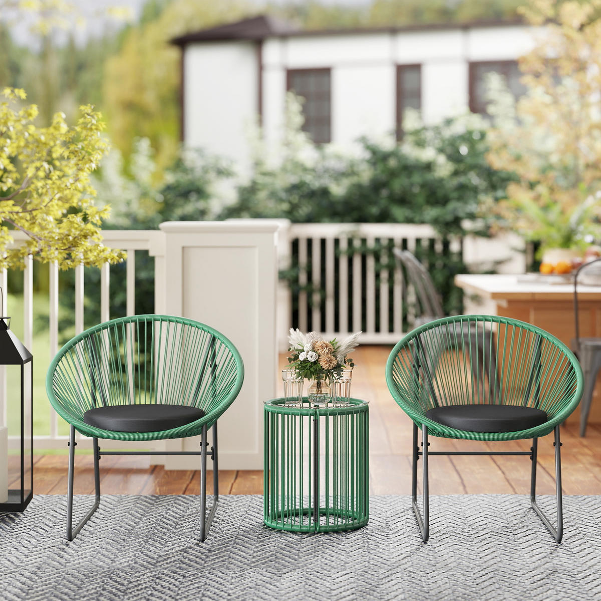 GARTENMÖBEL-SET, Outdoor Lounge Balkonmöbel für 2 Personen Grün - Grün, Metall - Outsunny