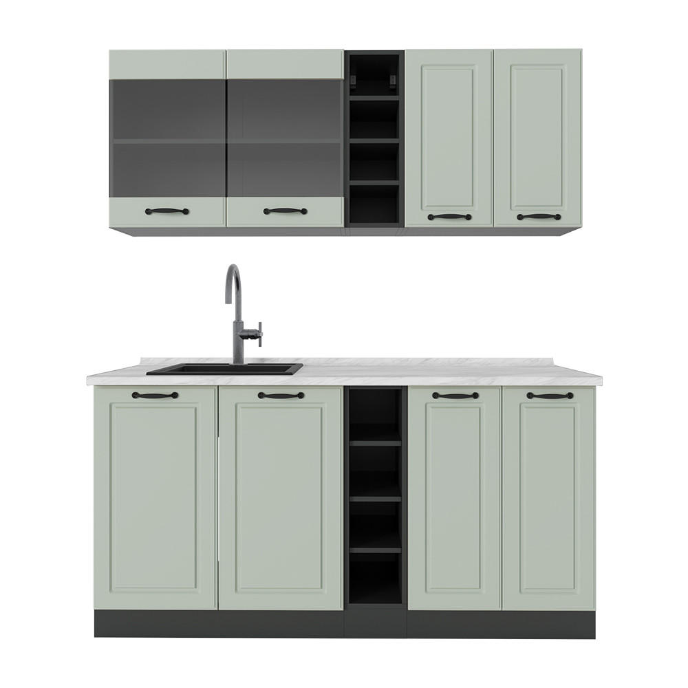 SINGLEKÜCHE R-Line, Mint Landhaus/Anthrazit, 160 cm ohne Arbeitsplatte - Anthrazit/Grün, Holzwerkstoff (160/81.6/46cm) - Vicco