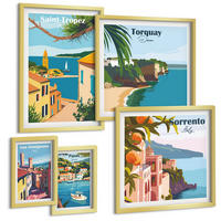 BILDER SET 5er Set - 50x50 cm & 20x30 cm & 40x60 cm Goldrahmen - Retro-Illustrationen von Weltstädten - Goldfarben, Kunststoff (40/60cm) - TULUP