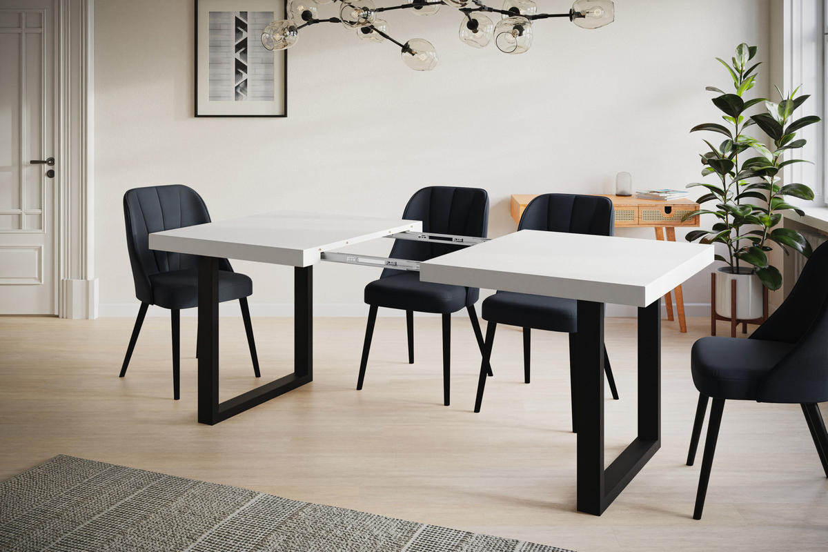 ESSZIMMERTISCH LOFT-U, ausziehbarer Tisch 140-240X80X77 cm, Farbe: Schwarz, mit Metallbeinen in Farbe Schwarz - Schwarz/Weiß, Holzwerkstoff (140/80/77cm) - Alpi-Möbel