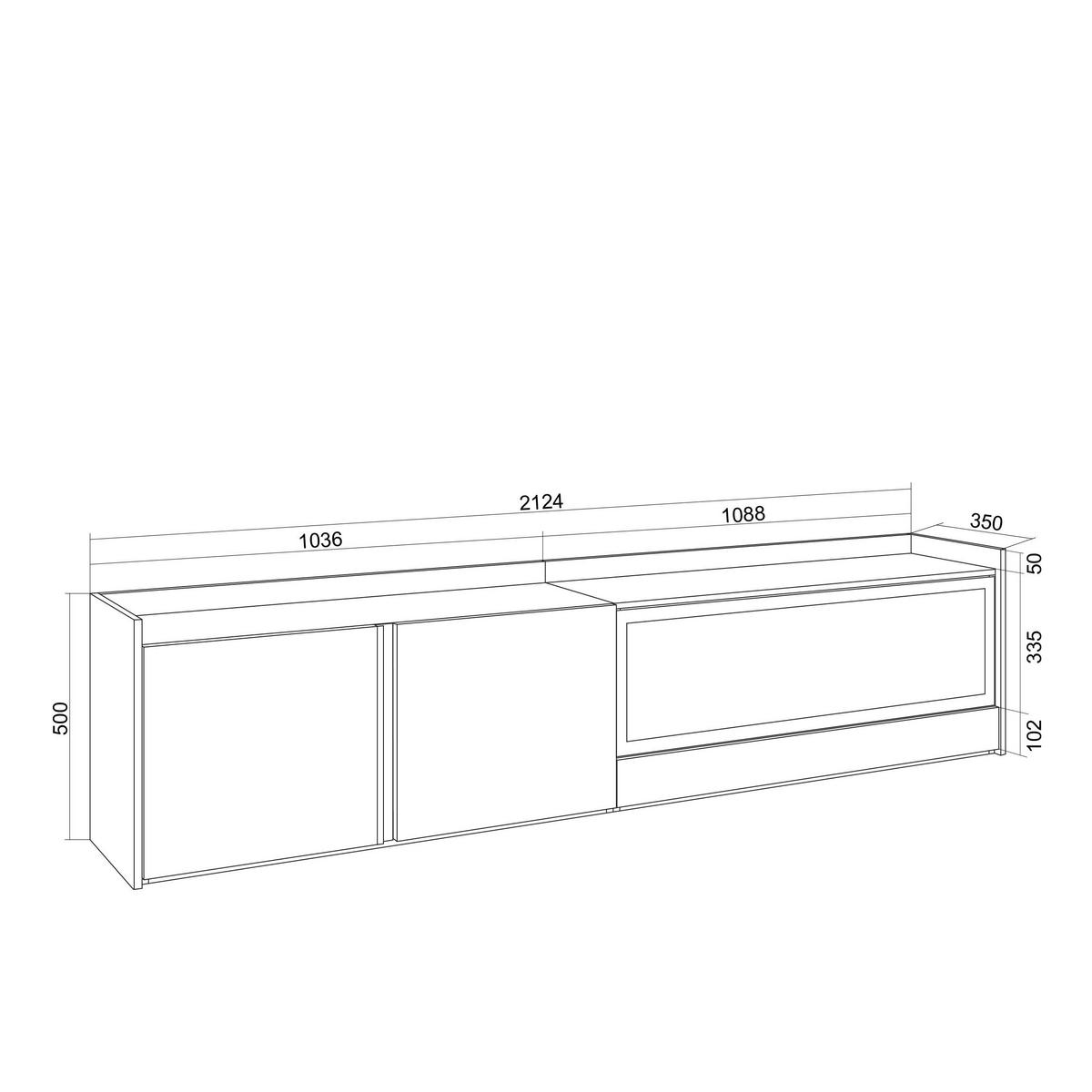 LOWBOARD, Schwarz und Eiche, 212/35/50cm, Kamin mit Feuereffekt XXL - Schwarz, Holzwerkstoff (212/50/35cm) - Skraut Home
