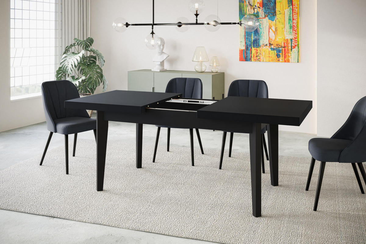 ESSZIMMERTISCH SKANDI, ausziehbarer Tisch: 120-160X80X78 cm, Farbe: Schwarz, mit Holzbeinen in Farbe Schwarz - Schwarz, Holzwerkstoff (120/80/78cm) - Alpi-Möbel