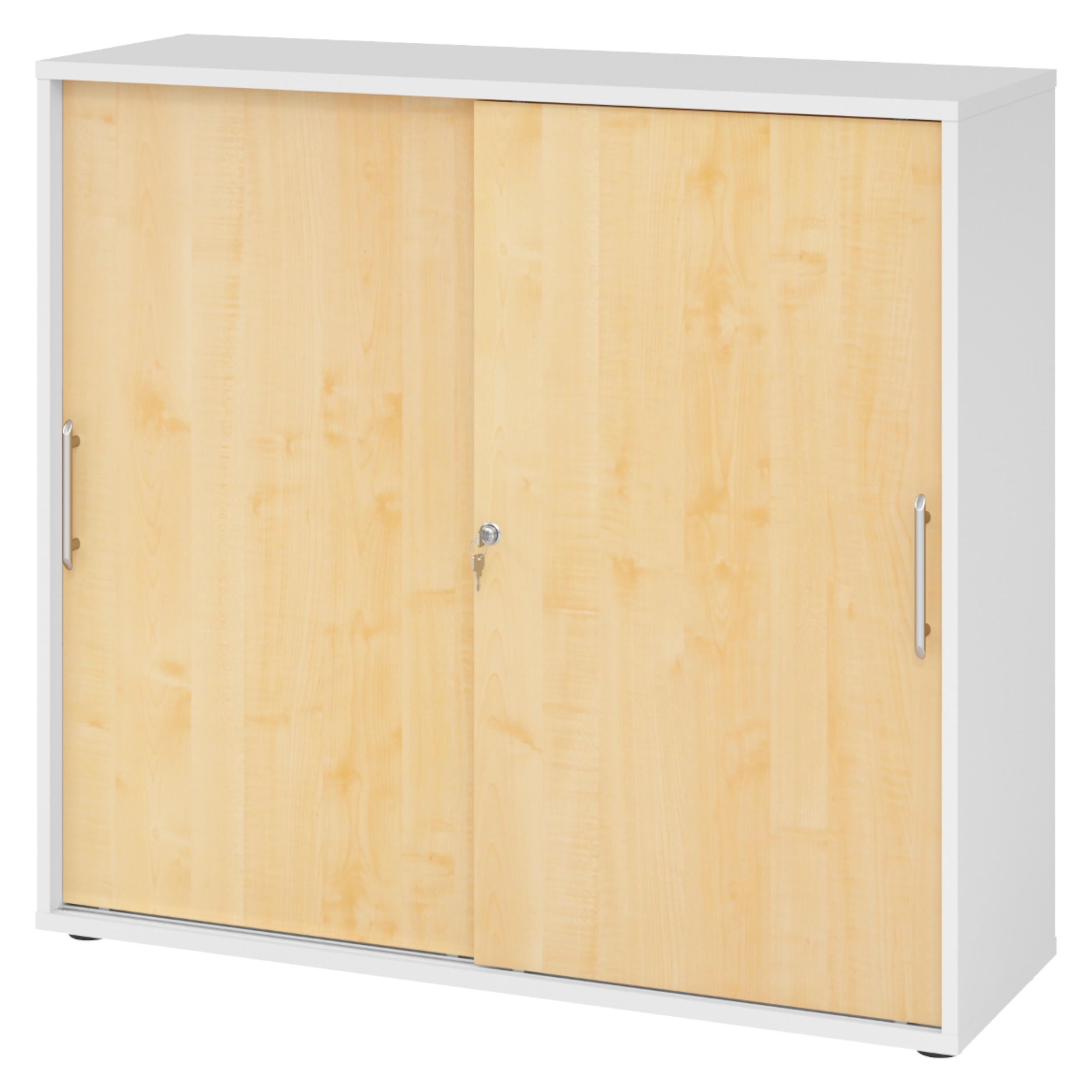 SCHIEBETÜRENSCHRANK - 3 Ordnerhöhen 40/120/110 cm in Weiß/Ahornfarben Relinggriff (Kunststoff) - Ahornfarben/Weiß, Holzwerkstoff (120/110/40cm) - bümö