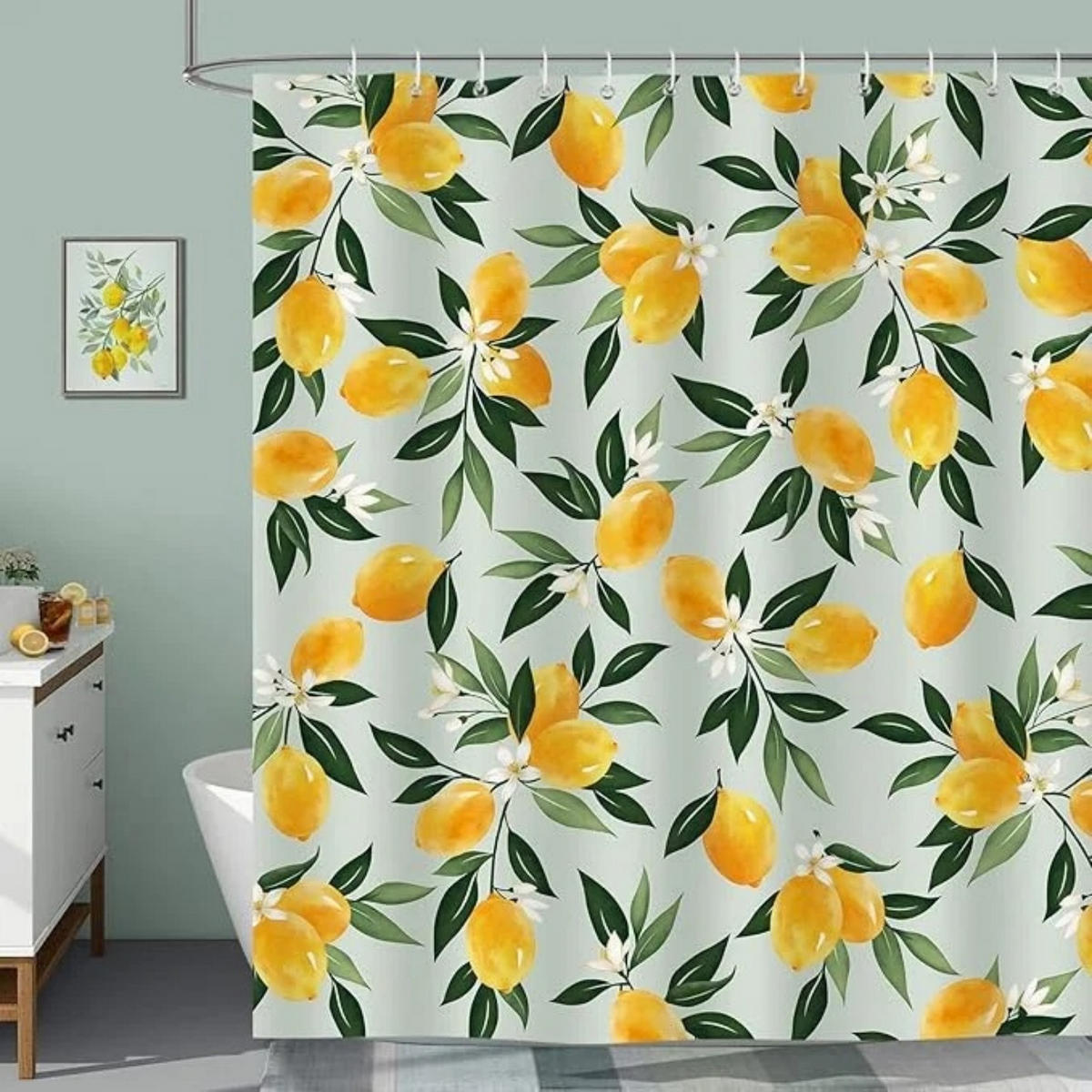DUSCHVORHANG Grün Blätter Polyester schimmelresistent wasserdicht waschbar mit Haken - Grün, Textil (180/180cm) - MCBOSON