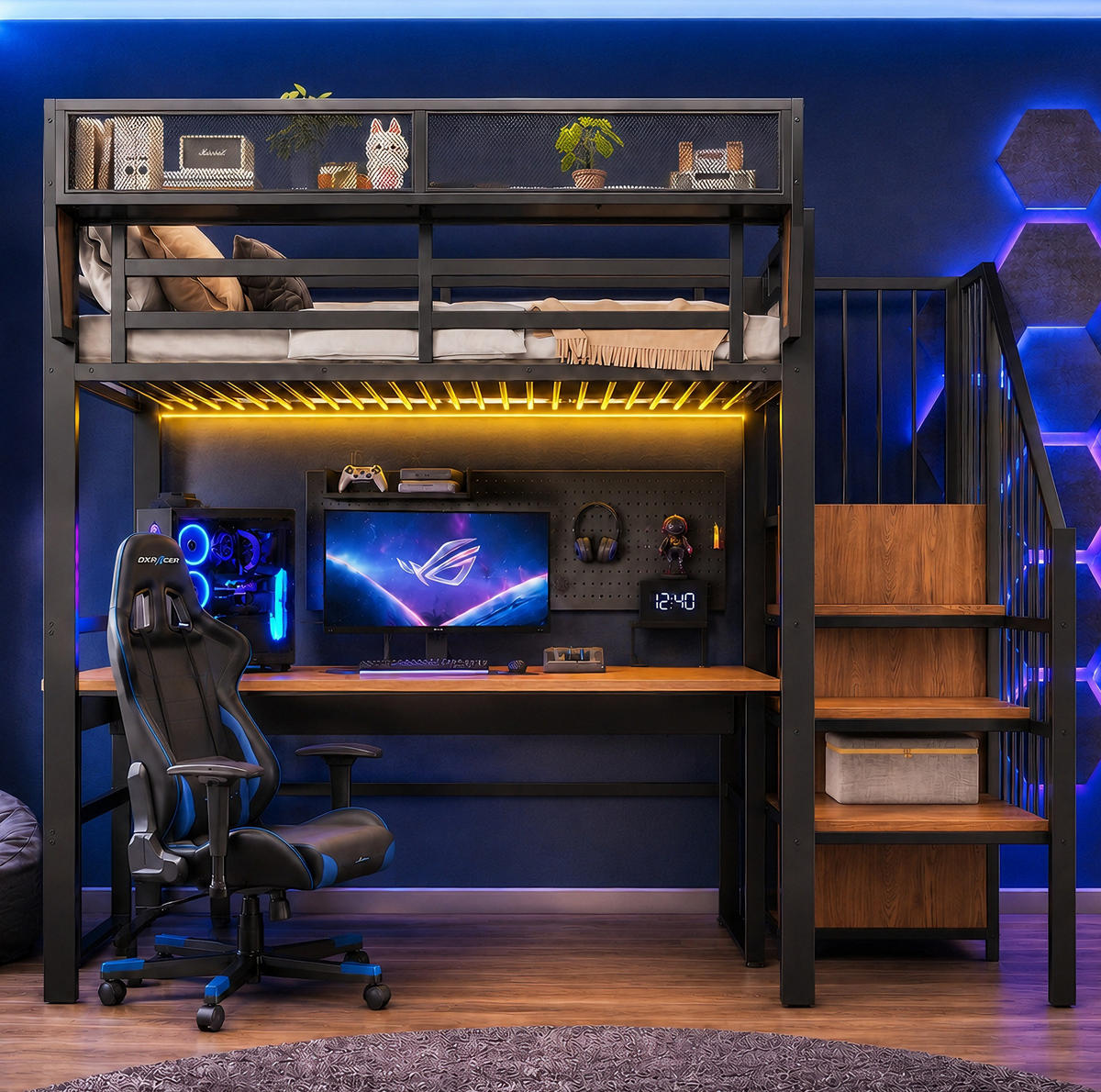 HOCHBETT 90/200 cm aus Metall mit LED-Lichtleiste, Schwarz - Schwarz, Metall (90/200cm) - OKMYHOME