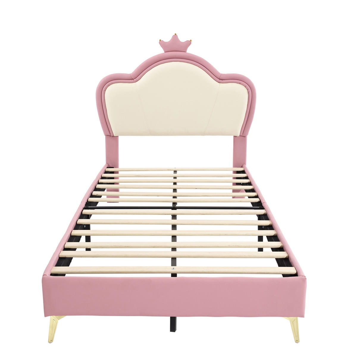 KINDERBETT 90/200 cm aus PU mit gepolstertem Kronen-Kopfteil und weichen Schutzkanten, Rosa/Weiß - Weiß, Kunststoff (90/200cm) - Redom