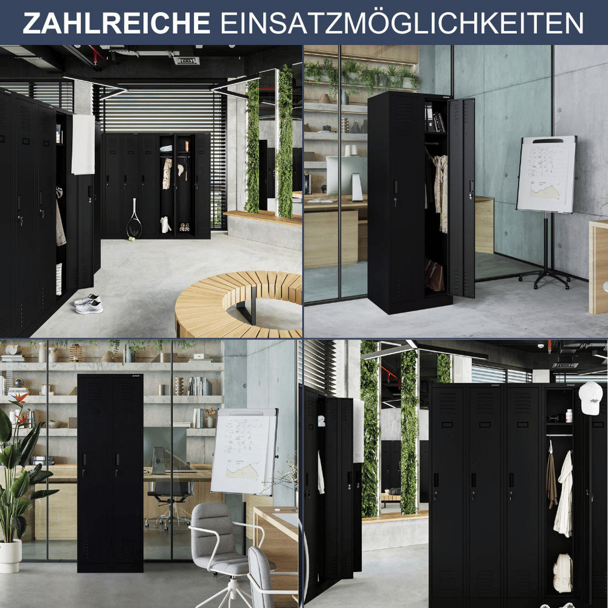 UMKLEIDESCHRANK Spind WIEN 2 Abteile 180x60x50cm Schwarz - Schwarz, Metall (60/180/50cm) - DELUKE