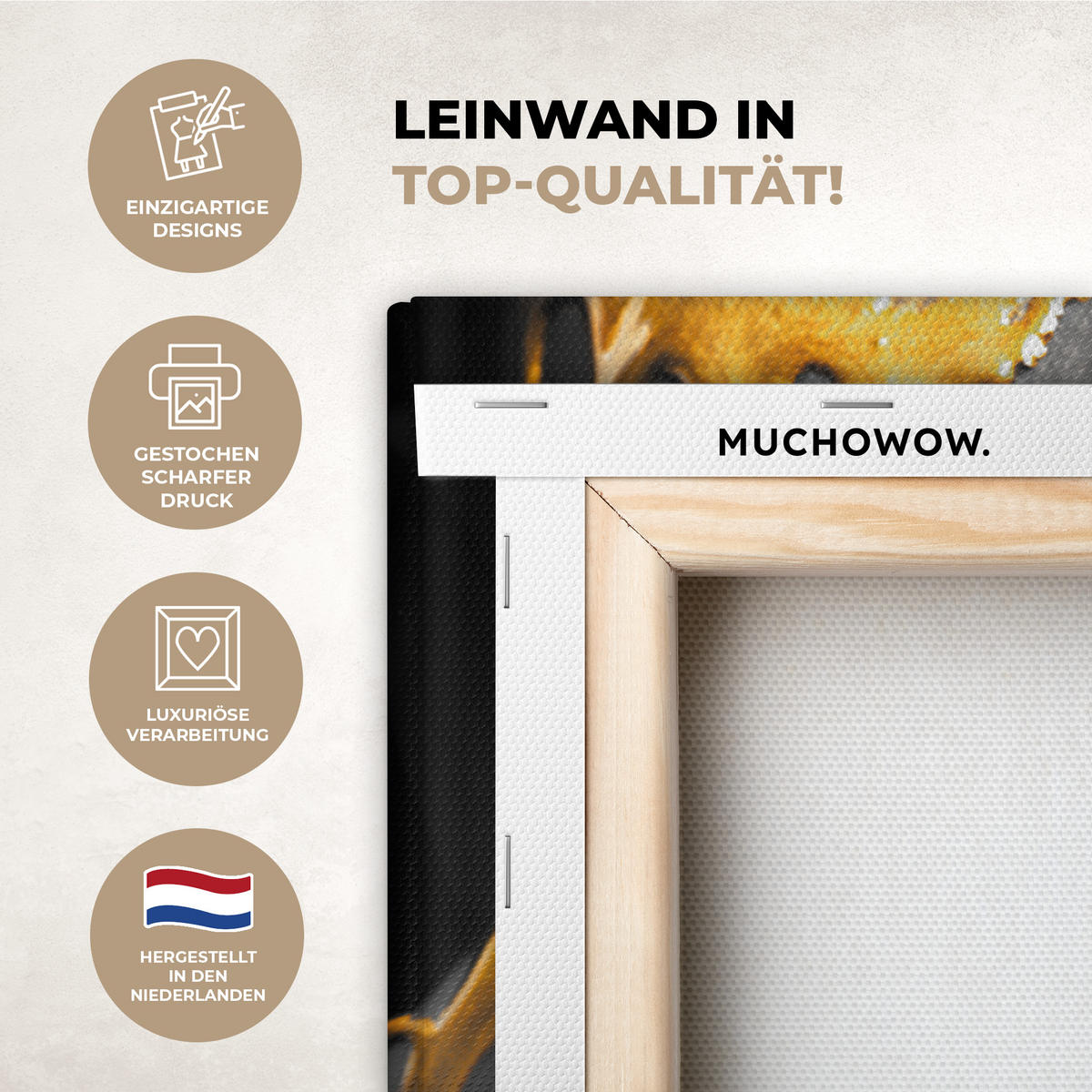 LEINWANDBILD Frau - Schwarz - Gold - Gesicht - Lippen 20x20 cm - Goldfarben, Textil (20/20cm) - MuchoWow