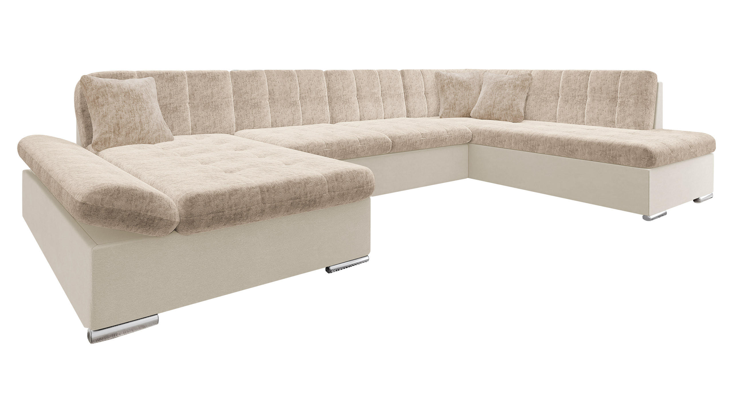 ECKSOFA Bergen Premium, Seite: Links - Beige/Silberfarben, Holz/Textil (345/76/205cm) - MIRJAN24