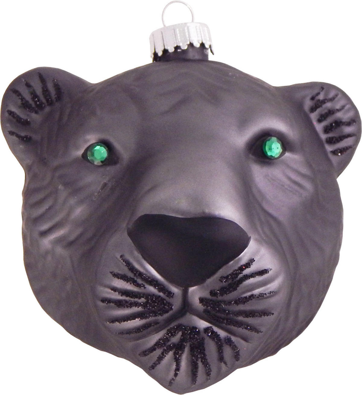 CHRISTBAUMSCHMUCK Pantherkopf Grau 9cm (Glas / 1 Stk.) - Grau, Glas (8/8/8cm) - Krebs Glas Lauscha