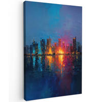 LEINWANDBILD Skyline - Pinselstriche - Dunkelblau - Leuchtend Deko Wohnzimmer 20x30 cm - Blau, Textil (20/30cm) - MuchoWow