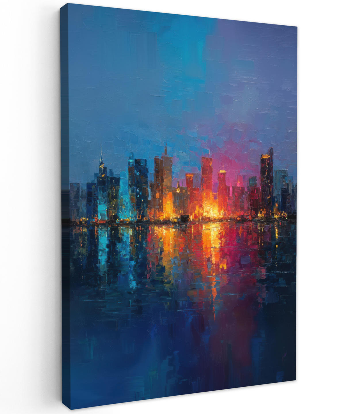 LEINWANDBILD Skyline - Pinselstriche - Dunkelblau - Leuchtend Deko Wohnzimmer 20x30 cm - Blau, Textil (20/30cm) - MuchoWow