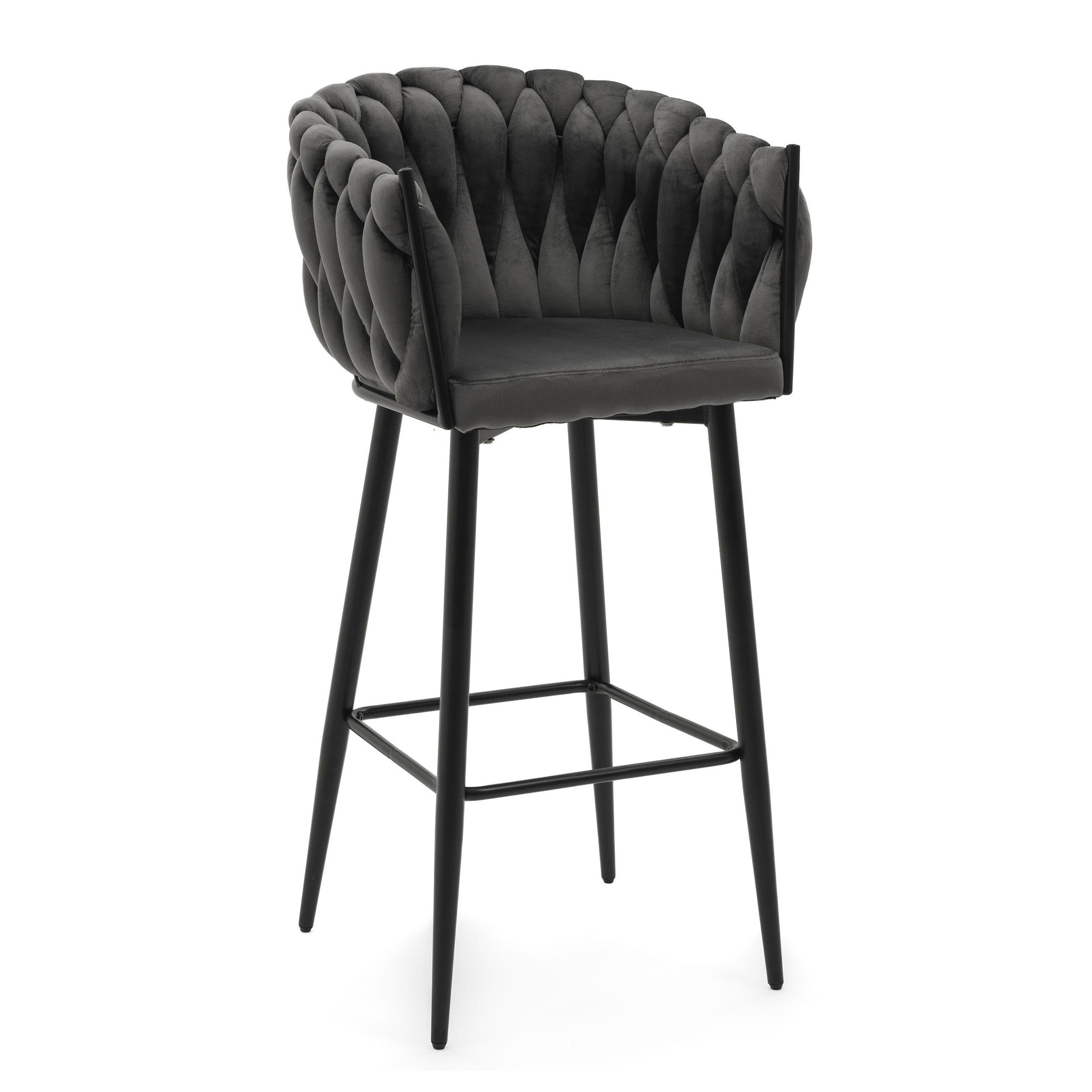 BARHOCKER LATINA gepolsterter mit Steppung - grau - Samt Velour - Schwarz/Grau, Metall (54/105/55cm) - NEW HOME