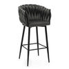 BARHOCKER LATINA gepolsterter mit Steppung - grau - Samt Velour - Schwarz/Grau, Metall (54/95/55cm) - NEW HOME