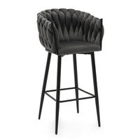 BARHOCKER LATINA gepolsterter mit Steppung - grau - Samt Velour - Schwarz/Grau, Metall (54/95/55cm) - NEW HOME