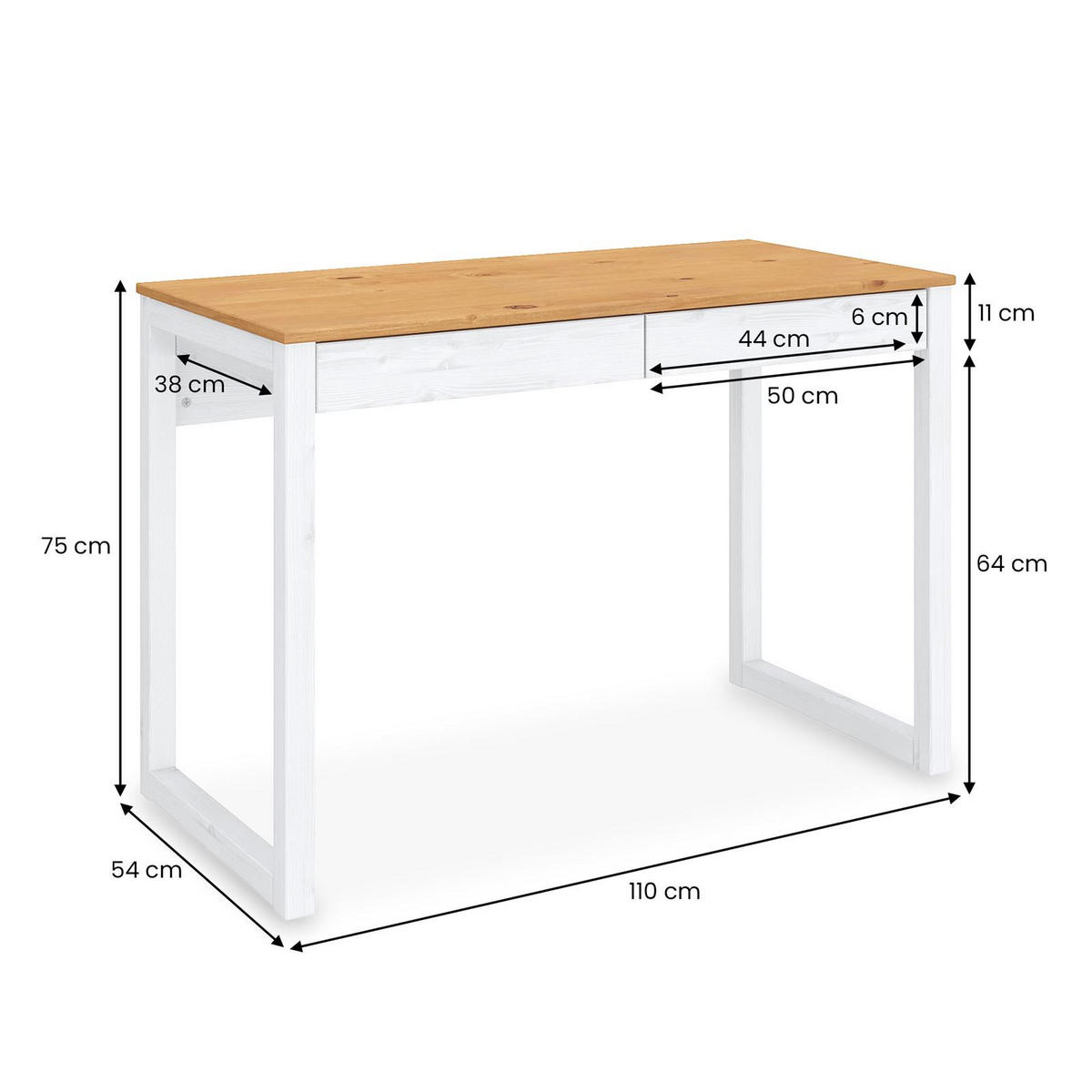 SCHREIBTISCH NOAH - Eichefarben/Weiß, Holz (54/110/75cm) - IDIMEX