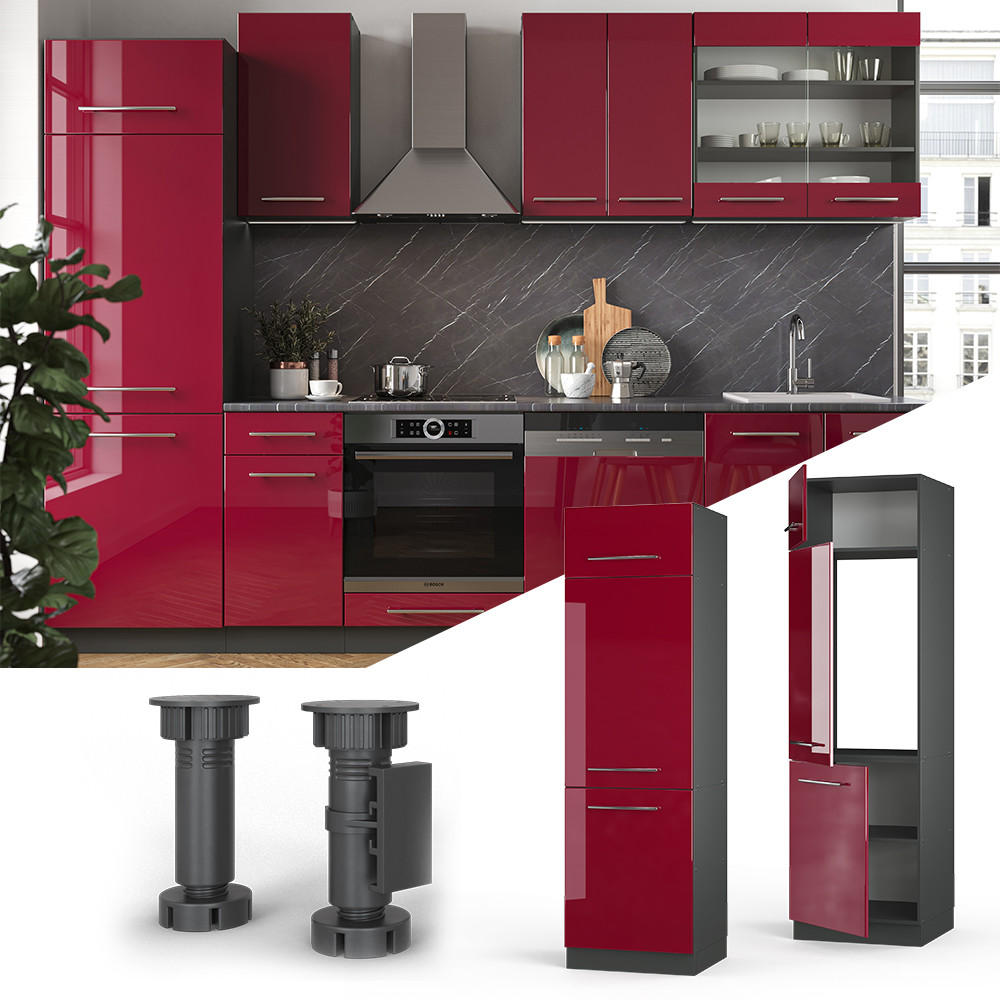 KÜCHENSCHRANK Fame-Line Bordeaux Hochglanz 60 cm - Bordeaux/Anthrazit, Holzwerkstoff (60/206.8/58.1cm) - Vicco
