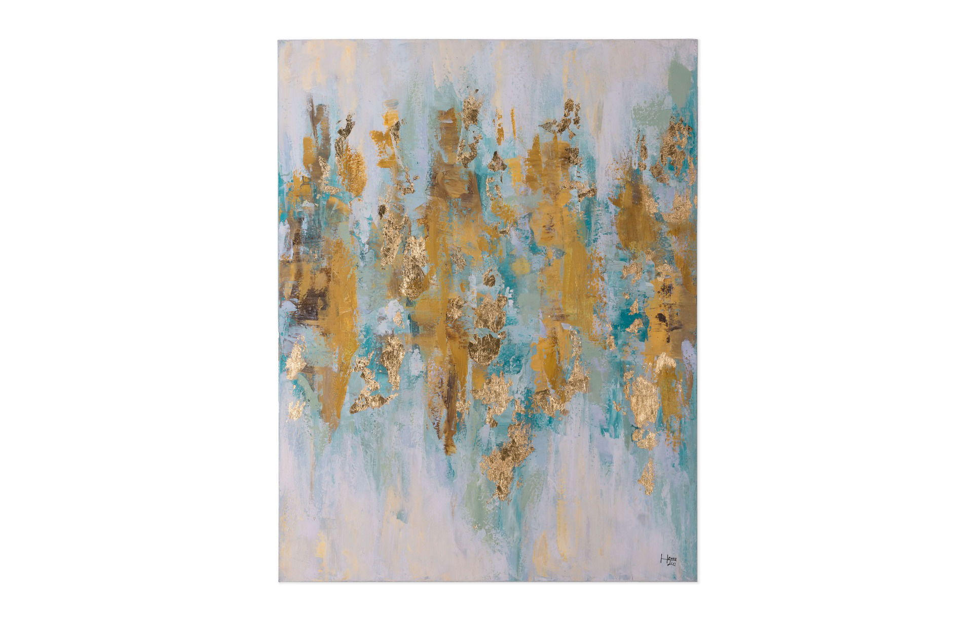 ACRYLBILD HANDGEMALT 75/100 cm - Türkis/Beige, Holz/Textil (1.78/100cm) - KUNSTLOFT