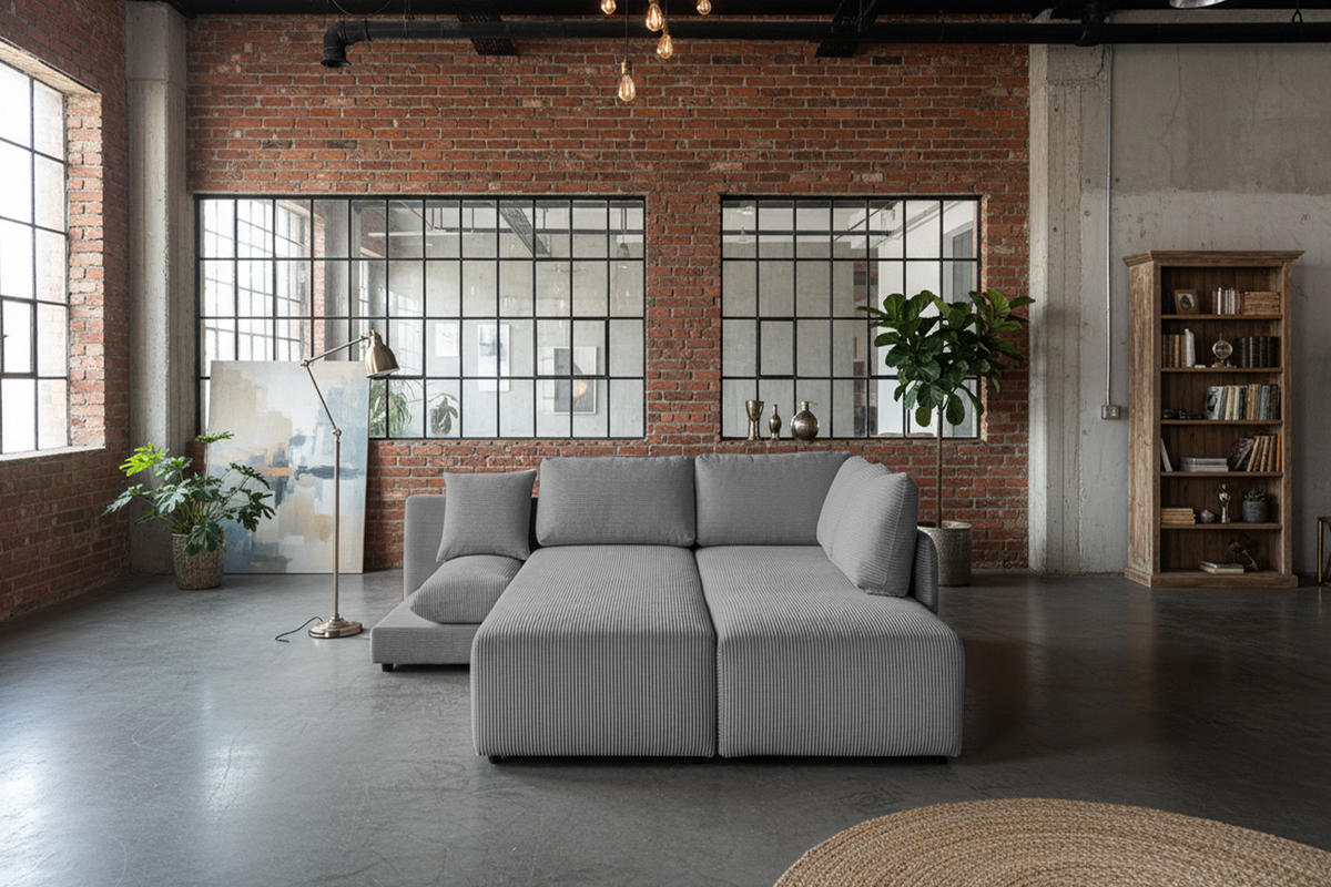 SCHLAFSOFA SADIRA Grau Cord - Schwarz/Grau, Kunststoff/Textil (288/209cm) - KAWOLA