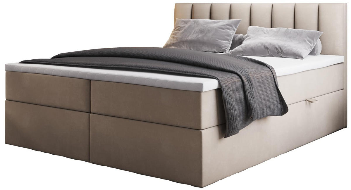 BOXSPRINGBETT PALERMO mit Bettkästen und Bonell Matratze H3 - Beige - 180x200 cm - Beige, Textil (180/200cm) - Trada