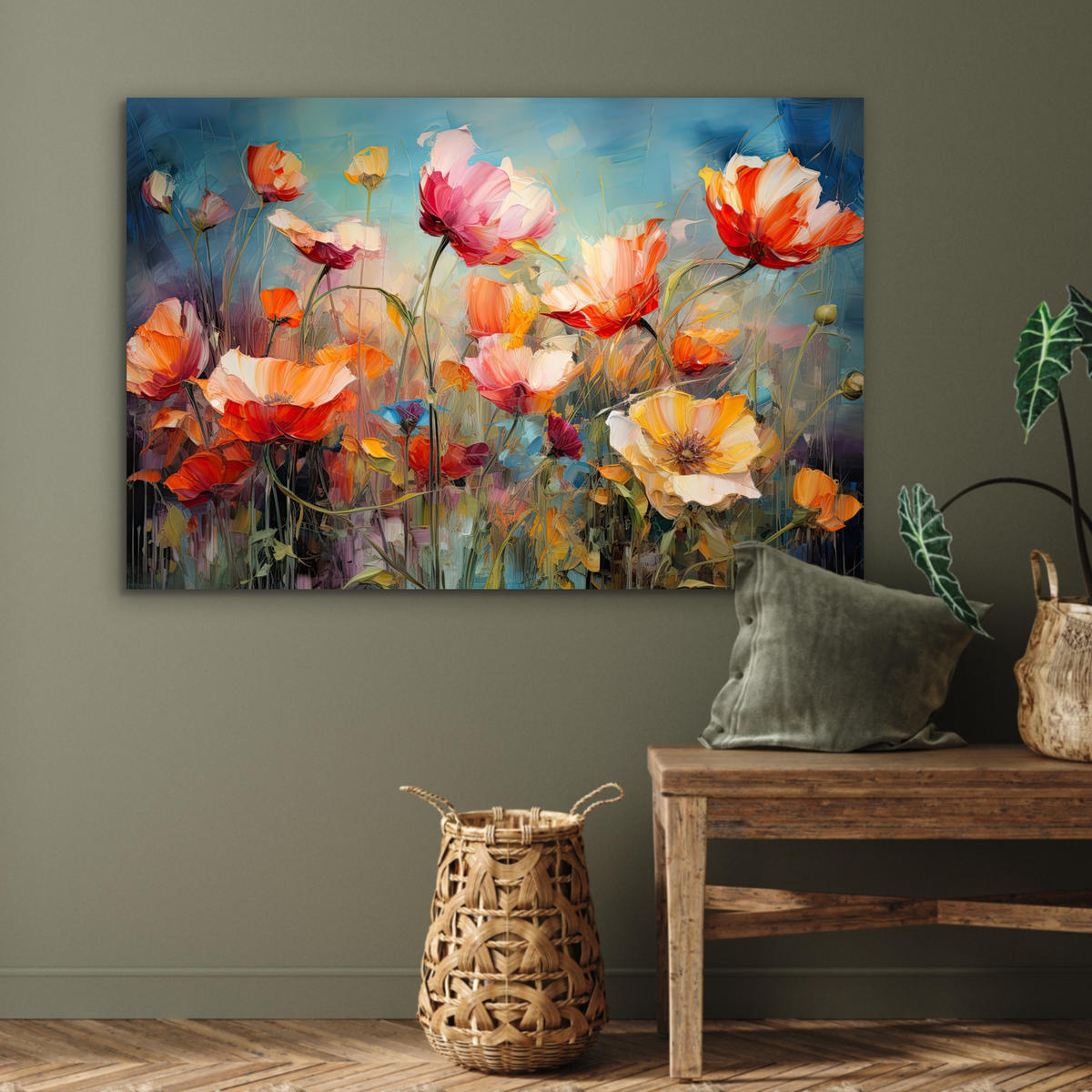 METALLBILD Blumen - Aquarell - Kunst - Botanisch - Natur 90x60 cm - Orange, Metall (90/60cm) - MuchoWow