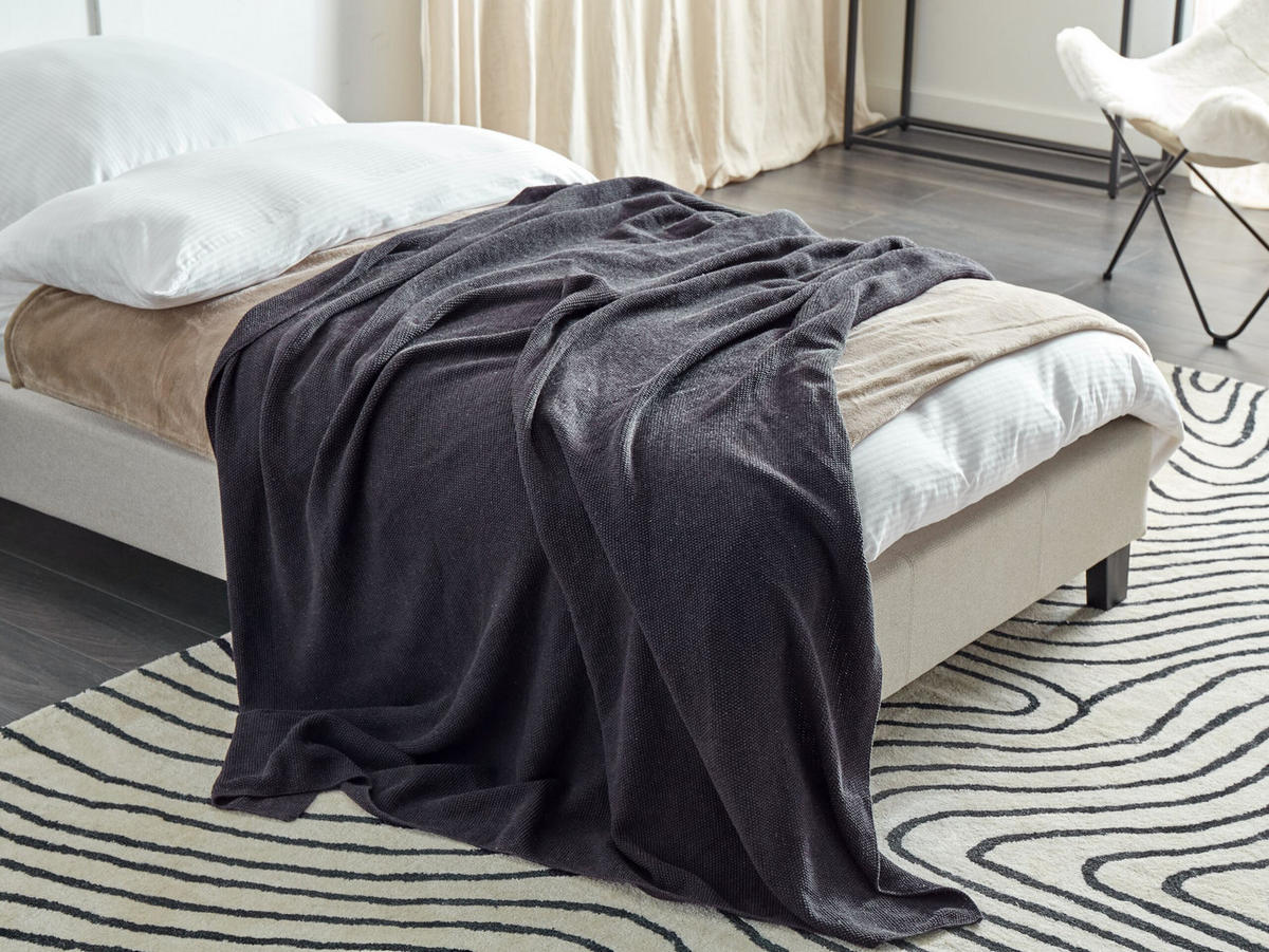 DECKE Grau 130/180 cm Asaka - Grau, Textil (130/180cm) - Beliani