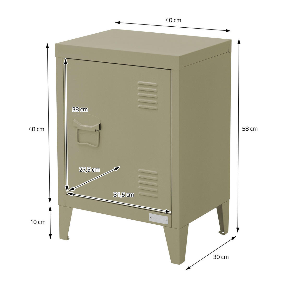NACHTTISCH Olive 40x30x58 cm aus Stahl - Olivgrün, Metall (40/58/30cm) - ML-DESIGN