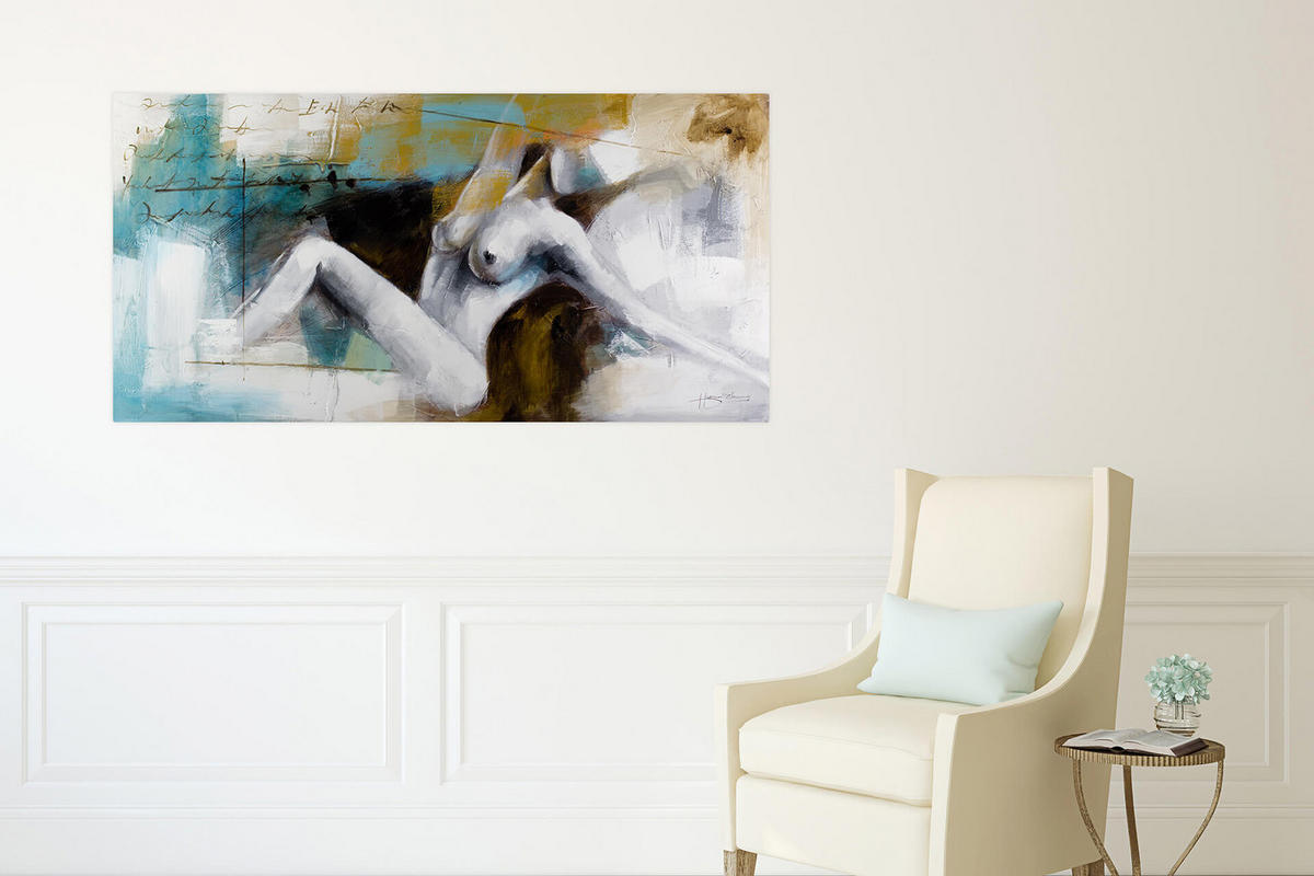 ÖLGEMÄLDE 120/60 cm - Petrol/Weiß, Holz/Textil (120/60cm) - KUNSTLOFT