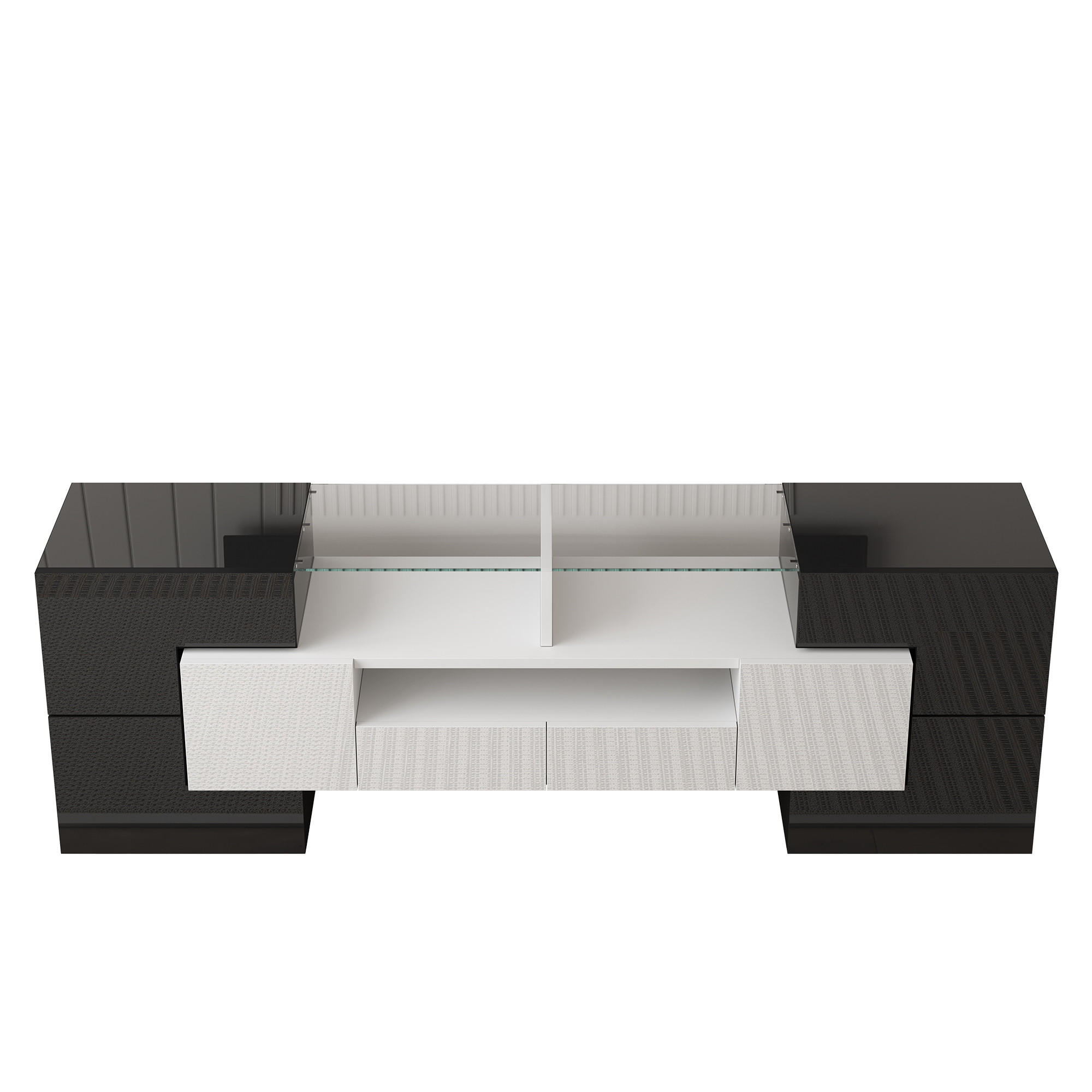 TV-ELEMENT145X30X51CM mit LED-Beleuchtung und Glasoberfläche Hochglanz Weiß - Weiß, Holz (38/35/53.59cm) - Raelunyi