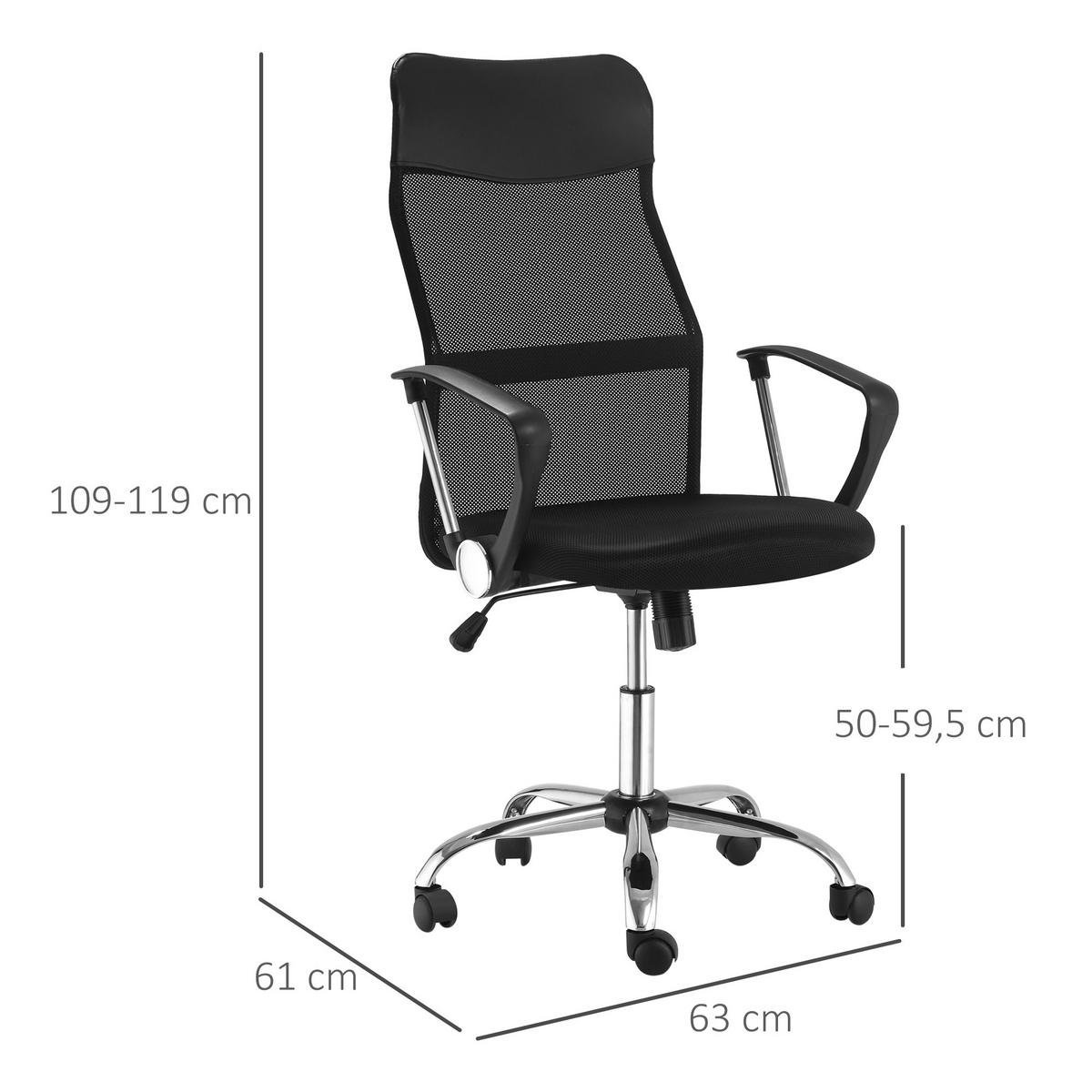 ERGONOMISCHER, Bürostuhl, Netz, Schwarz - Schwarz, Kunststoff (65/119/63cm) - HOMCOM