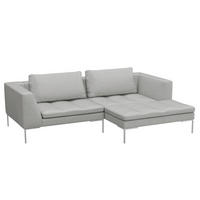 ECKSOFA mit breitem Ottomane - Webstoff - Chromfarben/Hellgrau, Textil/Metall (244/170cm) - home24