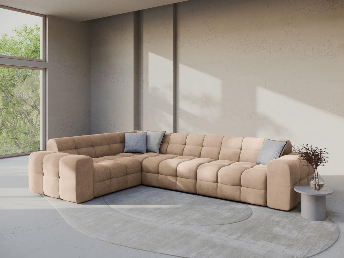 ECKSOFA links Kendal aus Samt mandelbeige 6 Sitzplätze - Cappuccino, Textil (231/332cm) - Micadoni