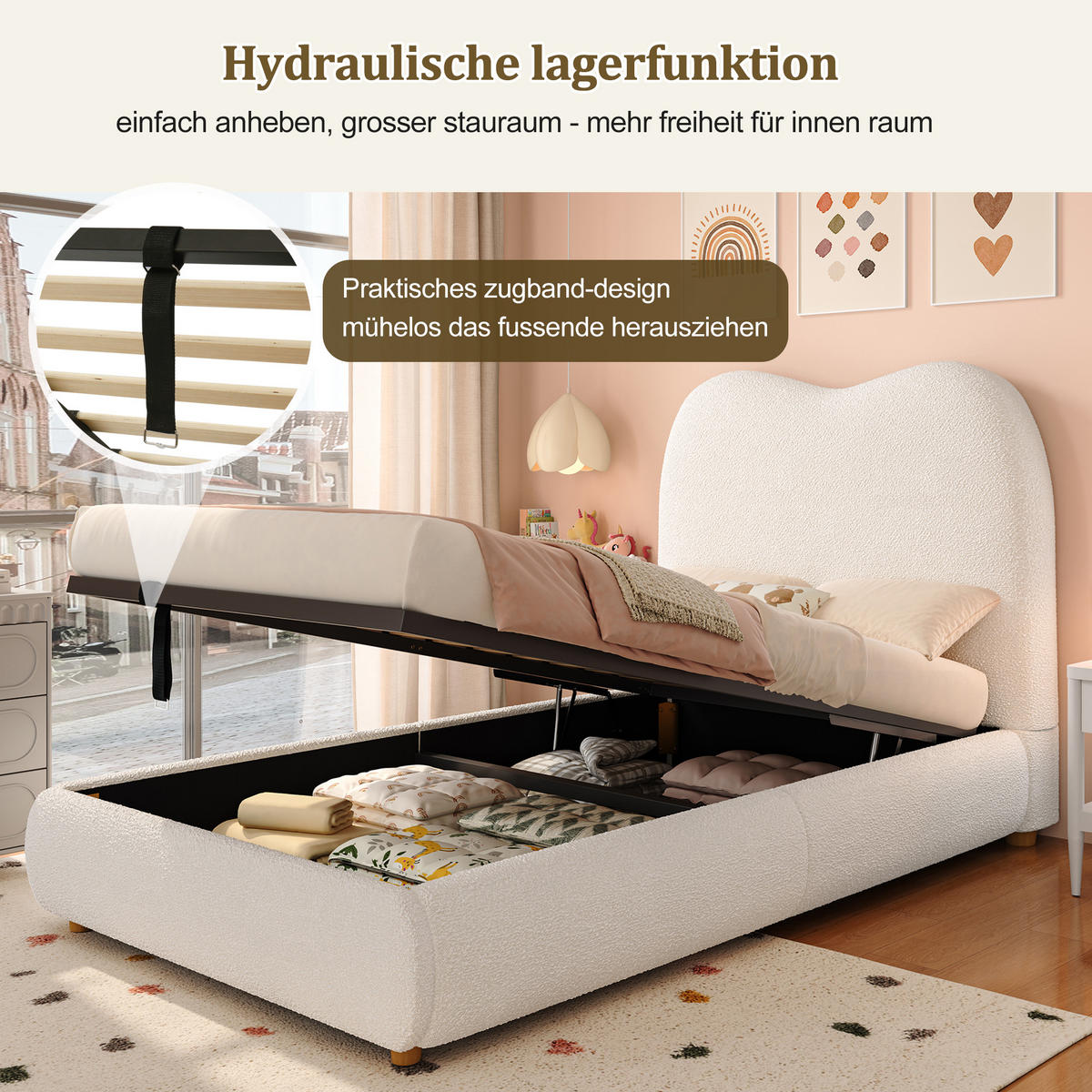 KINDERBETT 90/200 cm in Beige mit Bettkasten - Beige, Holzwerkstoff/Textil (90/200cm) - CHICFURN
