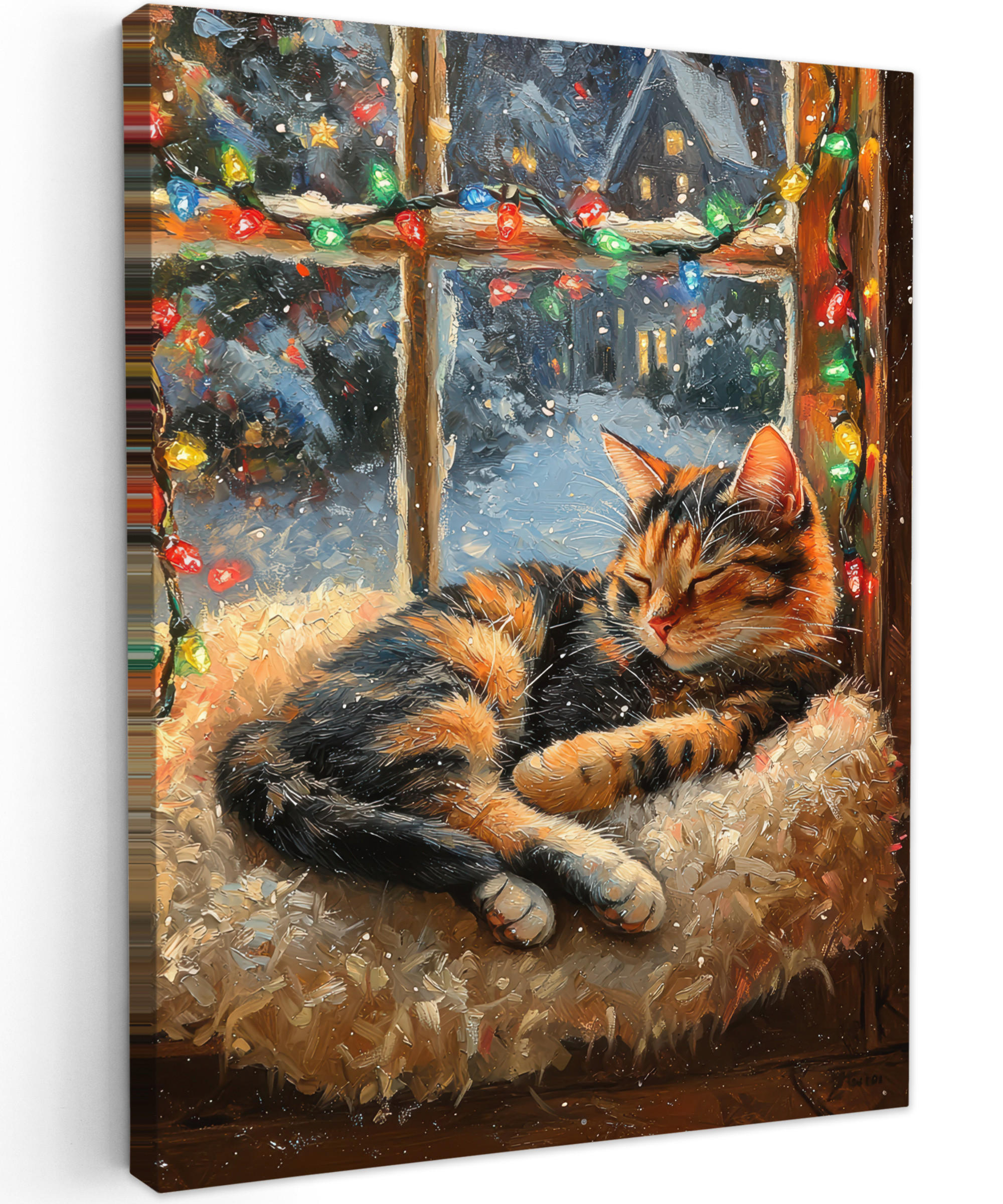 MuchoWow OBRAZ NA PLÁTNĚ Kočka - Vánoce - Zima - Zvíře 60x80 cm