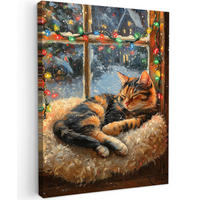 LEINWANDBILD Katze - Weihnachten - Winter - Tier 60x80 cm - Bernsteinfarben, Textil (60/80cm) - MuchoWow