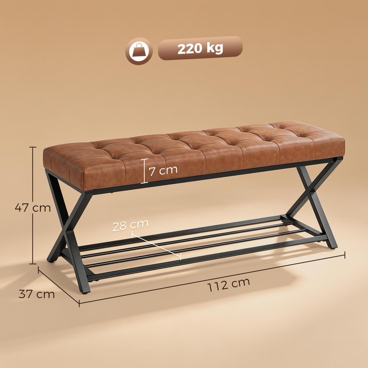 SCHUHBANK Kunstleder Kohlenstoffstahl Braun - Schwarz/Braun, Kunststoff/Textil (112/47/37cm) - HOMCOM