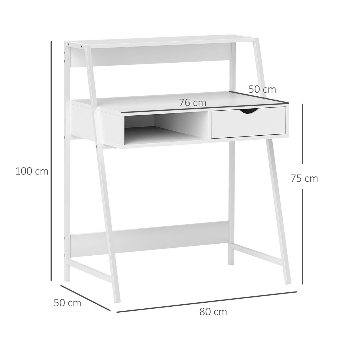 SEKRETÄR SCHREIBTISCH Weiß mit Schublade und Regal 80/50/100 cm - Weiß, Holzwerkstoff (50/80/100cm) - PANGIVO