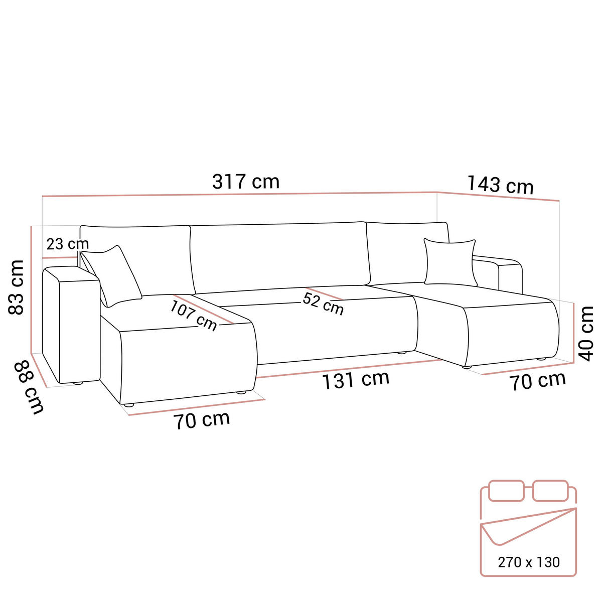 ECKSOFA PRESTIGE U mit Schlaffunktion, Poso 02 - Beige, Textil (317/83/143cm) - Lookway