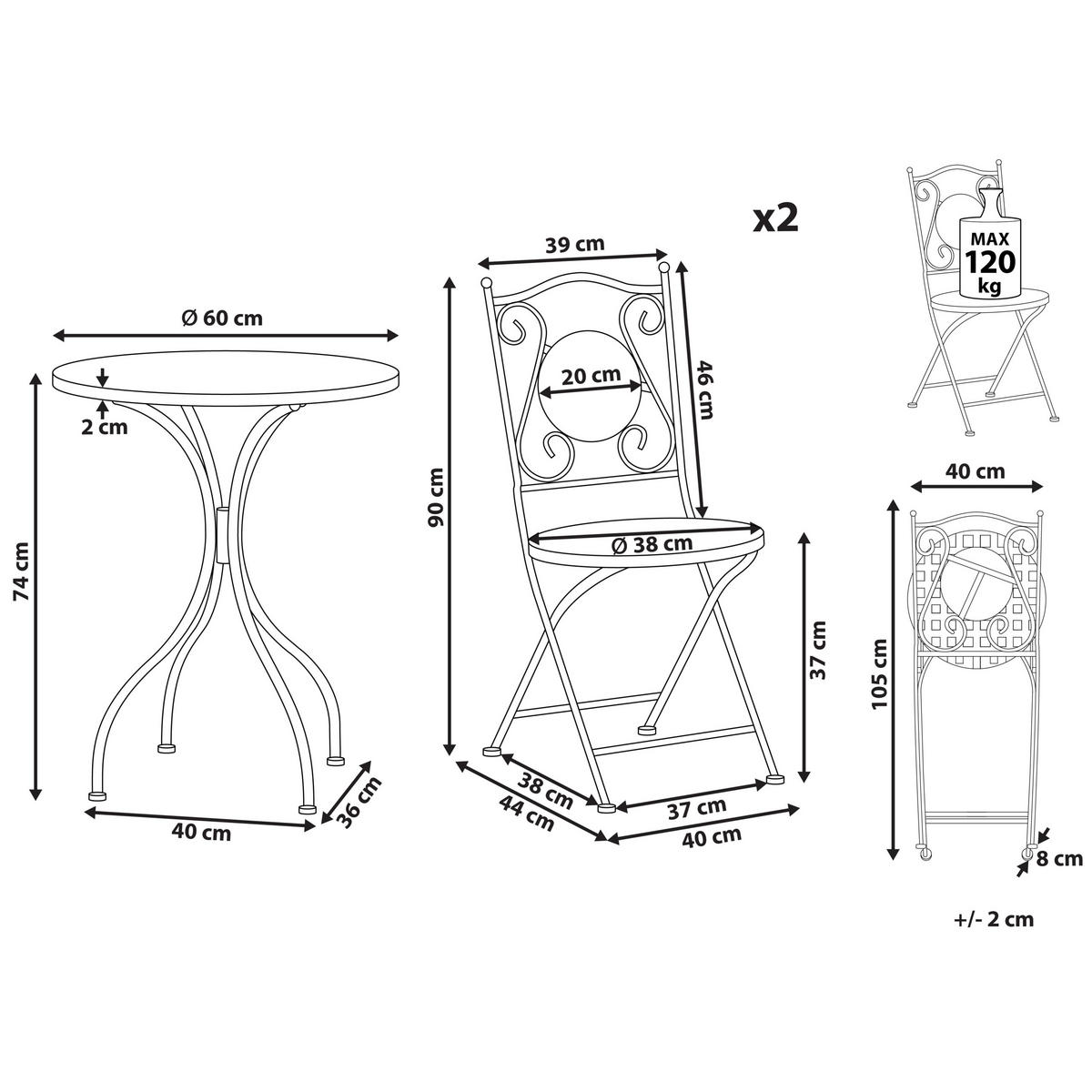 BISTRO-SET 2er Schwarz Casario - Multicolor/Schwarz, Metall - Beliani