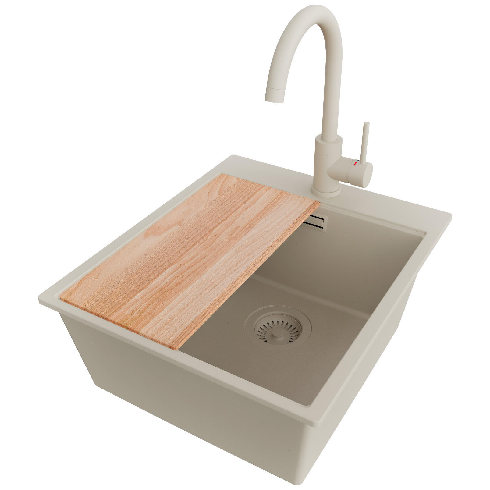 GRANITSPÜLE Oslo, 2-er set Beige 43/50 cm 1 Becken + Küchenarmatur 32/20 cm + Ablauf-Set + Schneidebrett ab 45er Unterschrank - Beige, Kunststoff (43/20/50cm) - Primagran