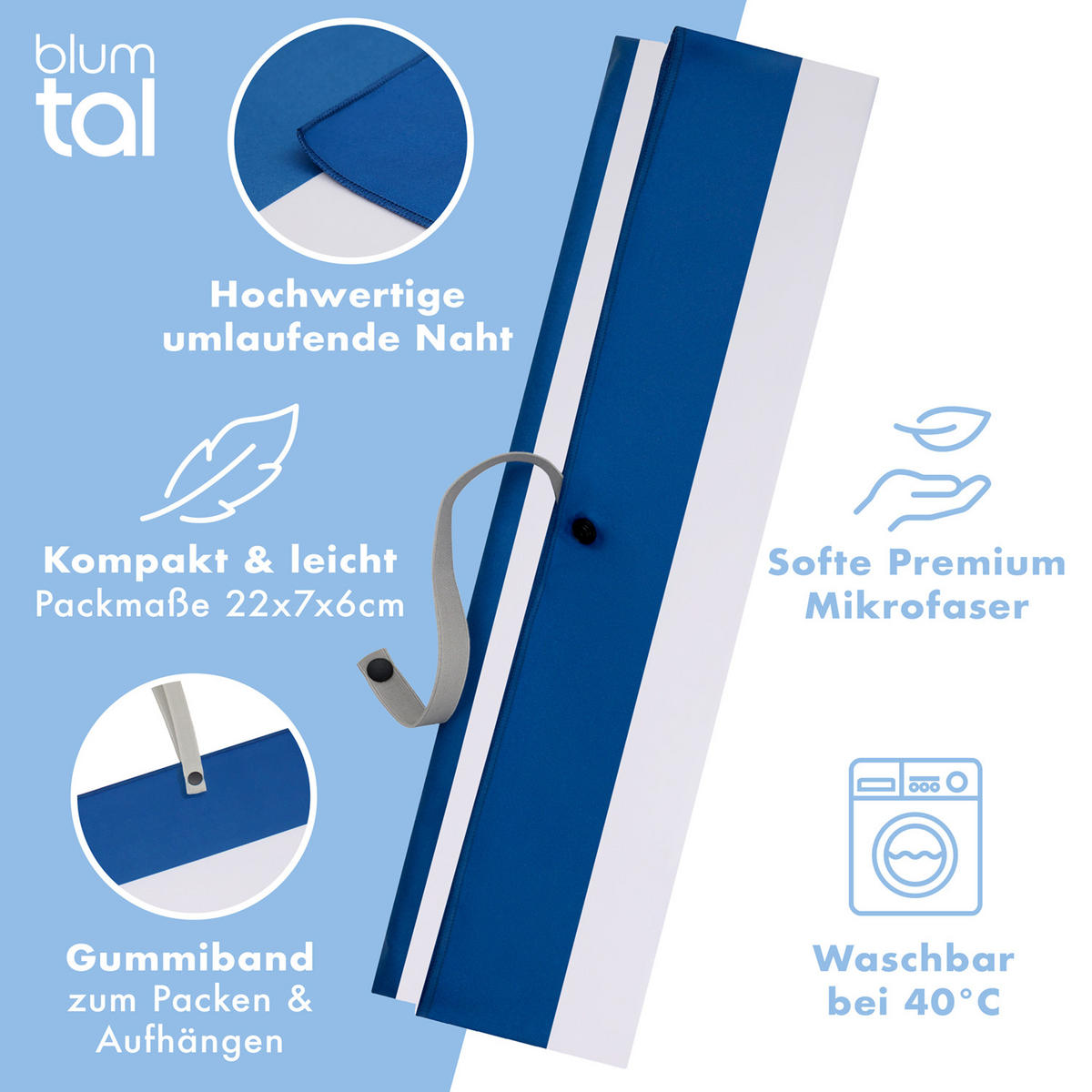 STRANDTUCH Thor 90/180 cm, Blaue Streifen - Blau, Textil (90/180cm) - Blumtal