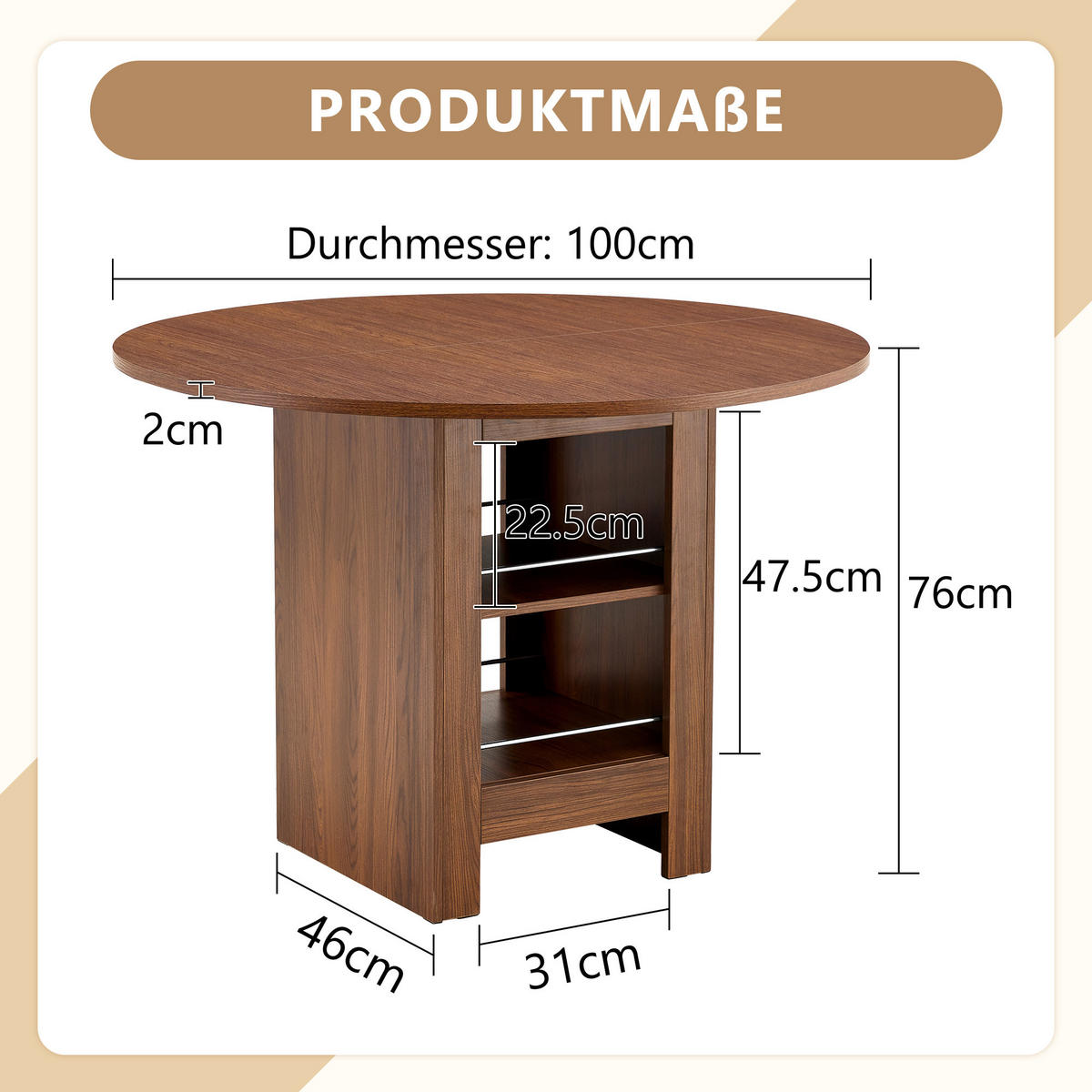 ESSTISCH 100/100/76 cm Walnuss aus MDF mit offenen Stauraumfächern - Walnussfarben, Holzwerkstoff (100/100/76cm) - OKWISH