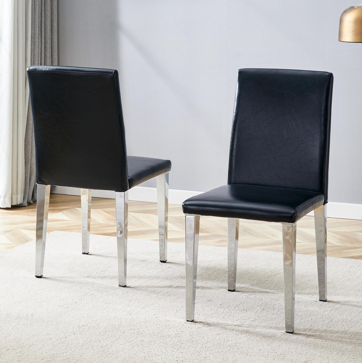 ESSZIMMERSTÜHLE 2er-Set modern 90 cm PU-Leder Schwarz Silber - Schwarz, Metall (47/90/41.1cm) - Meubliv
