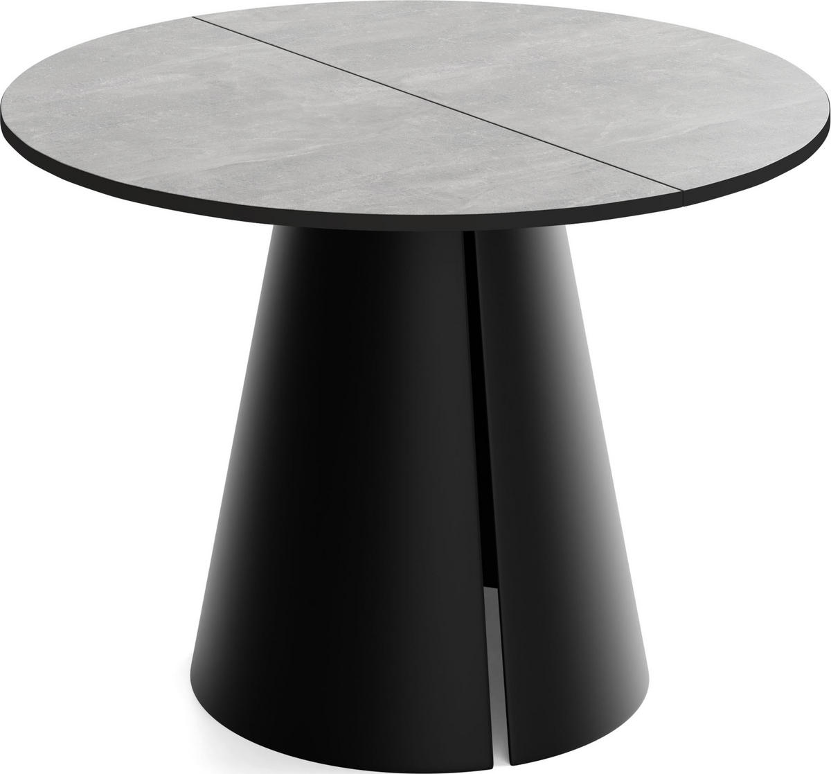 ESSTISCH Lamio runder ausziehbarer, Grauer Beton 100-180/100/76 cm - Hellgrau/Schwarz, Holzwerkstoff/Metall (100/100/76cm) - WFL GROUP